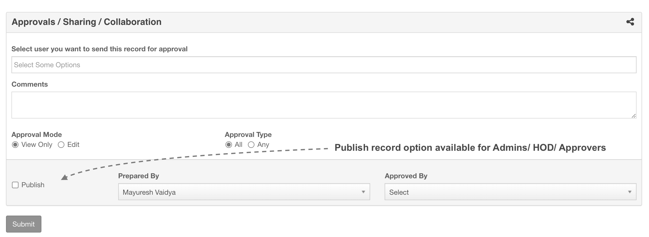 qms record approval panel for admin