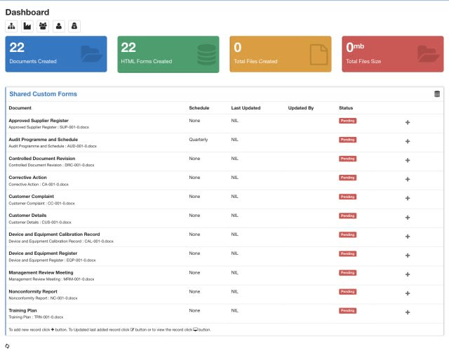 Dashboard navigation and the records that require action. Dashboard navigation and the records that require action.
